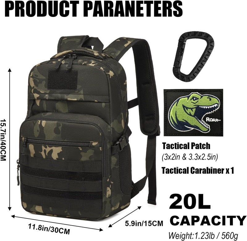 SunForMorning Kids Tactical Backpack Army Molle Bookbag Military Boys Backpack for School, Outdoor, Camping (Includes 2 Patches+1Carabiner), Black CM - Image 2